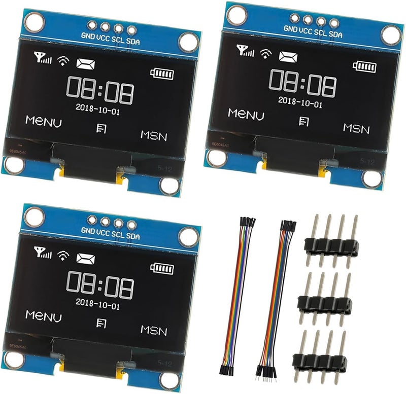 JAMHER 1.3 Inch I2C IIC OLED Display Module 128x64 Pixel Mini Self-Luminous Display Screen Board for Arduino Projects Raspberry Pi with Wire(3Pack White) - Image 1